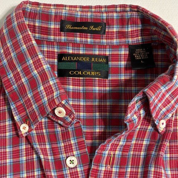 Alexander Julian Colours Men’s L Plaid Short Sleeve Button Shirt Thomaston Twill - Picture 6 of 9